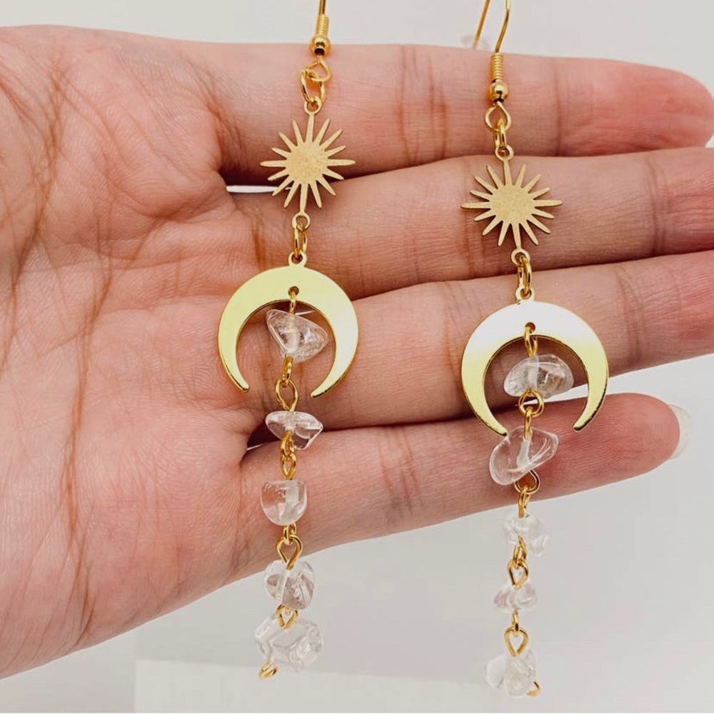 Natural stone drop space earrings